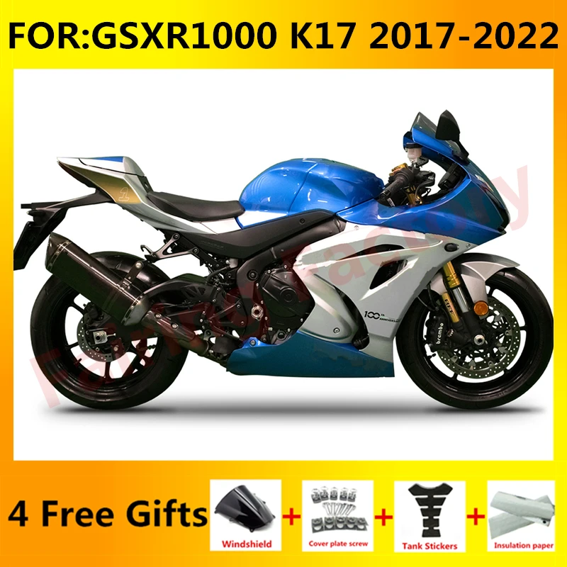 

Комплект обтекателей для мотоцикла, подходит для GSXR1000 GSXR 1000 GSX-R1000 2017 2018 2019 2020 2021 K17, полный комплект обтекателей, синий, серебристый