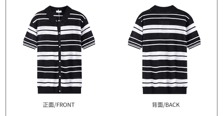Loose Fit Knitted Polo Shirts Man Single Breasted Viscose Elastic Summer Quality Hollow Out Breathable Striped Camisas De Hombre 16 Sd0480f98a2b5422dae3f2c6ff329789cX