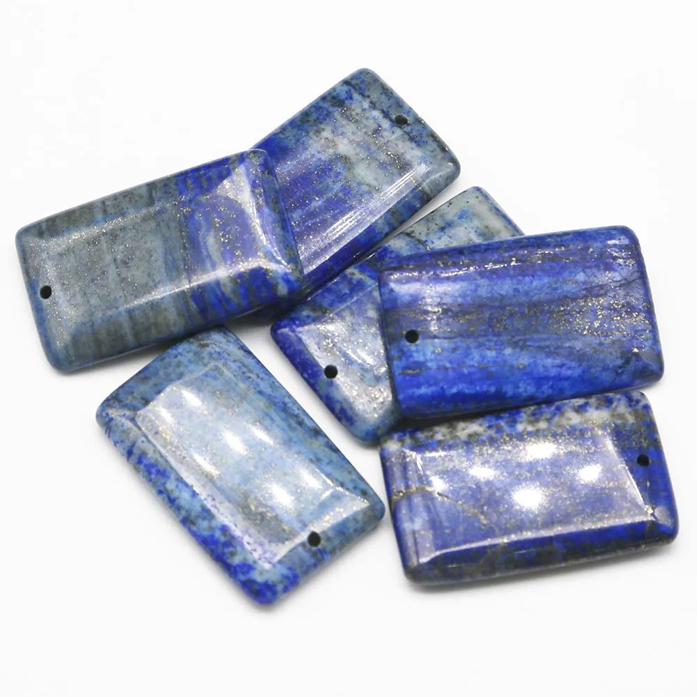 Natural Stone Square Singlehole Necklace Pendants Quality Lapis Lazuli Amethyst Charm Fashion Jewelry Accessories Wholesale 6Pcs