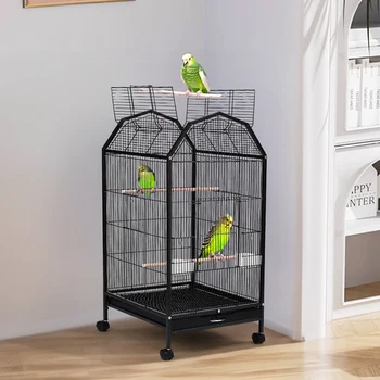 Tieker Open Top Bird Cage with Casters Metal Bird House Parrot Cockatiel Multipurpose Pet Cage Bird Cage, 47.5cm W x 47.5cm D x