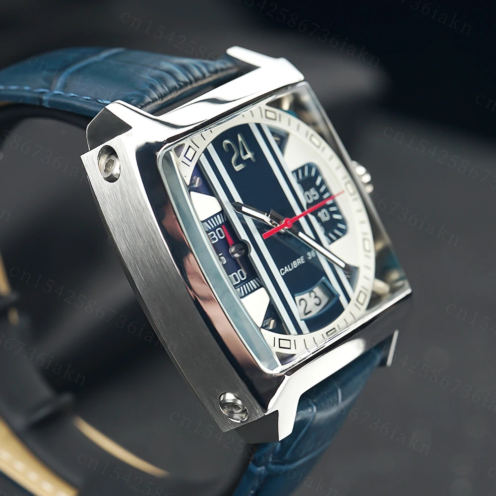 2022Fashion New Men's Color Bar Square Dial Sapphire Mirror Stainless Steel Leather Strap Sports Leisure Waterproof Quartz Watch
