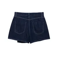 DUOPERI Women Fashion 2 Piece Sets Denim Navy Blue Short Sleeves Shirts & Casual Skirt Skort  Female Chic Shorts Sets - Image 5
