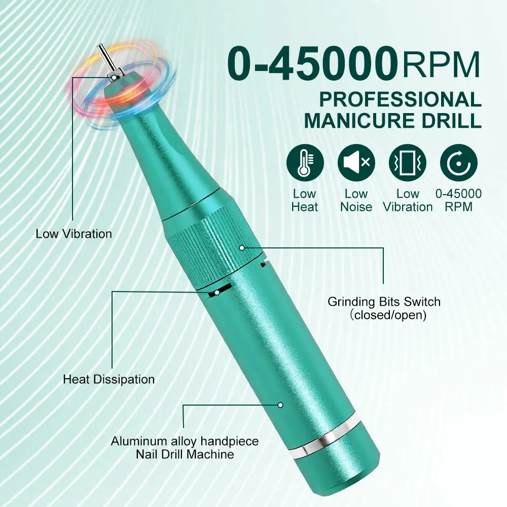 45000RPM 전기 네일 드릴 머신 LCD 디스플레이가 있는 충전식 네일 커터 머신 전문 네일 파일 살롱 네일 도구