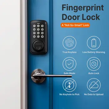 Zomoss Fingerprint Keyless Entry Door Lock Deadbolt, Two Back-up Keys, 20 Touch Locking And 20 User Codes, No handle 1
