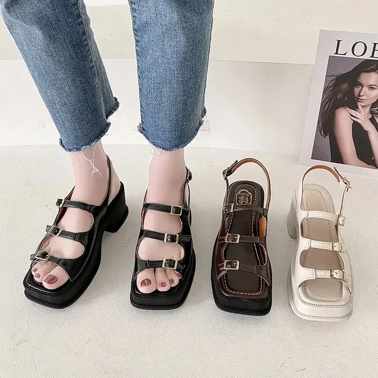 Ladies High Heels Summer Women's Shoes Wedge Sandals Open Toe Shallow Solid Color Buckle Casual women sandals wedge sandals women high heels comfortable sandals