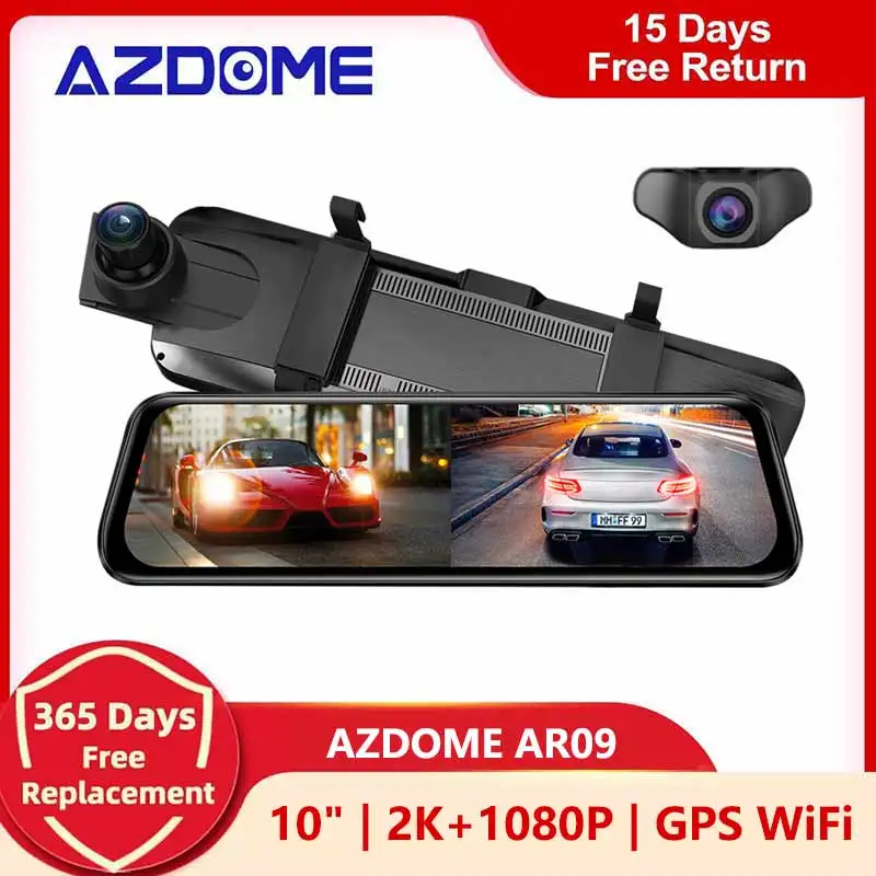 

Зеркало-видеорегистратор AZDOME, 10 дюймов, 2K, 1080P, GPS, Wi-Fi