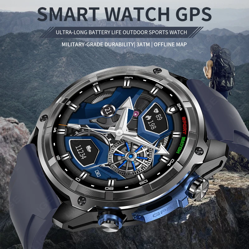 LIGE New Built-in GPS Smart Watch Offline Map 860mAh Men Compass Altimeter 3ATM AMOLED BT Call Sports Watches 4GB MP3 MP4 Player