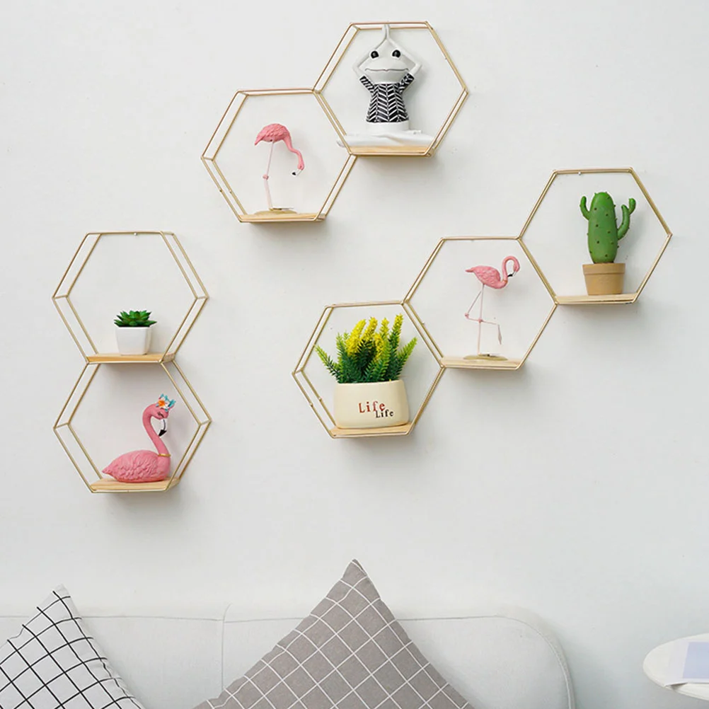 

Ledge Wall Shelf Small Clear Container Hanging Hexagon Shelves Wooden Install Iron Rack