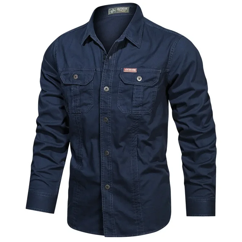 2024 Fashion Cotton Retro Shirt Long Sleeve Multi-pocket Casual Shirts Brand Clothes High Quality Camisa Masculina
