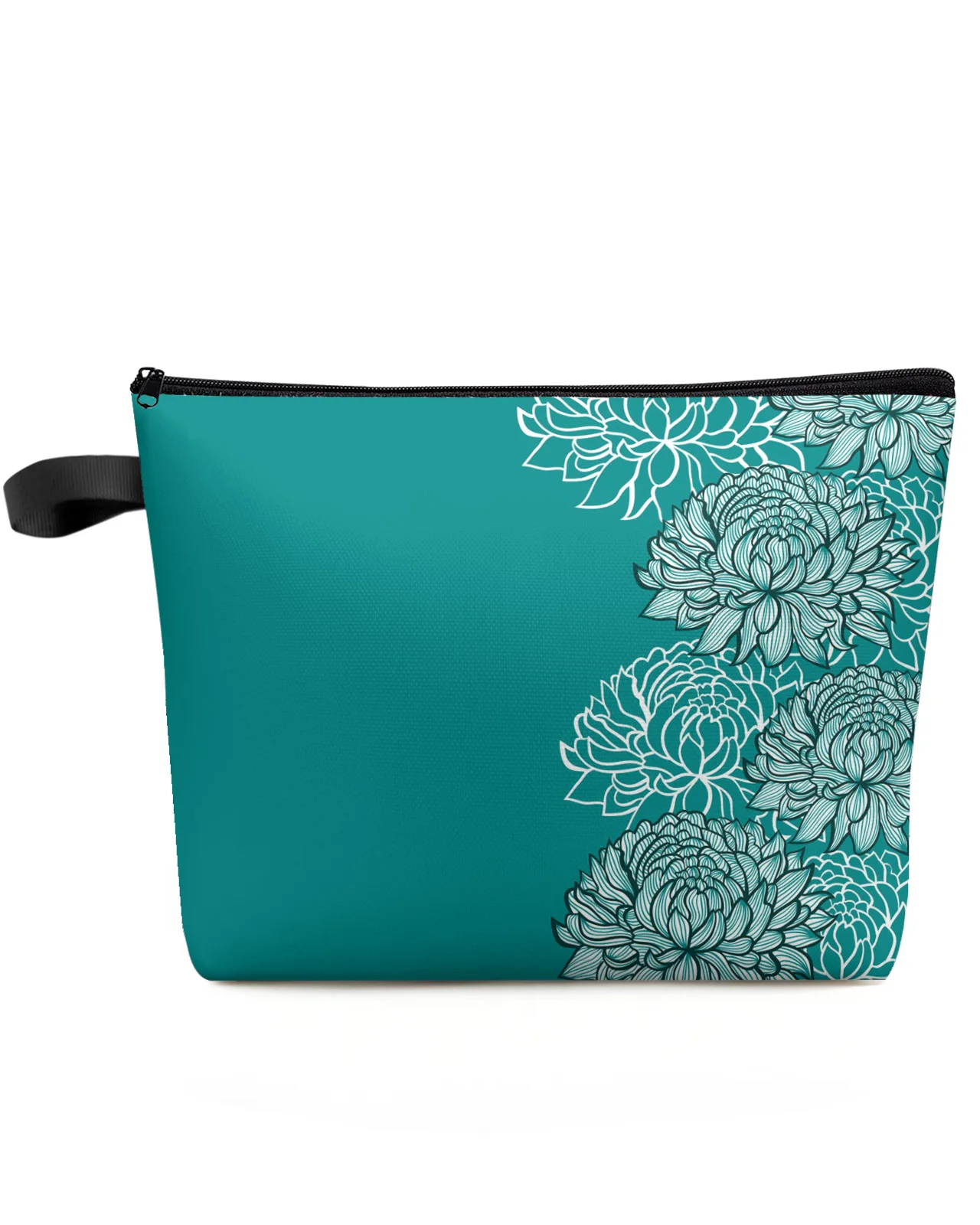 

Teal Chrysanthemum Texture Makeup Bag Pouch Travel Essentials Lady Women Cosmetic Bags Toilet Organizer Kids Storage Pencil Case