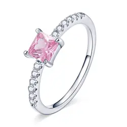 Elegant 925 Sterling Silver Sakura - Pink Halo Ring with Shining Square Zircon - 8 (BSR191)