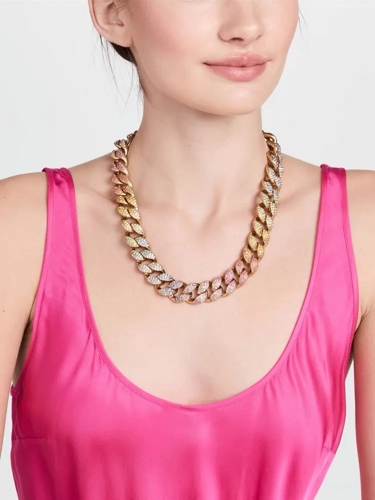 

Vintage Necklace Do Old Color Matching Personality Tide With Fashion Temperament Thick Chain For Women Luxury Collares Para Muje