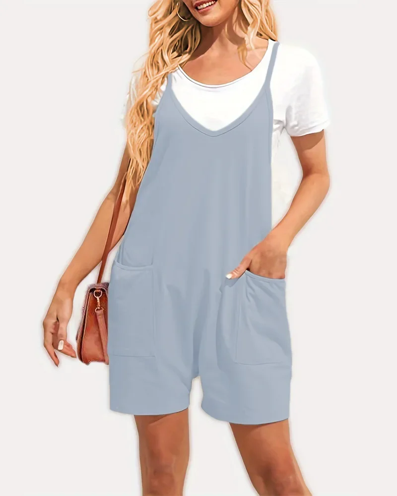 Jocoo Jolee Overalls Women Shorts Casual Black Loose Rompers Wide Leg Jumpsuit with Pockets for Women Summer