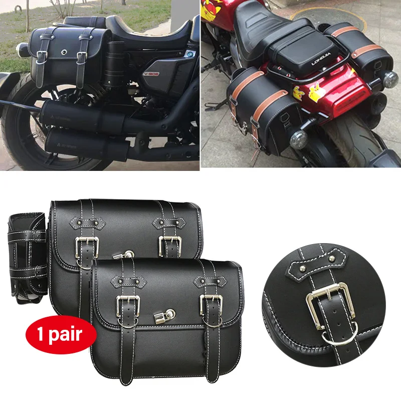 Universal Motorcycle Saddlebags Side Tool Pouch PU Leather Luggage Storage Bags Saddle Bags For Honda/Yamaha/Suzuki