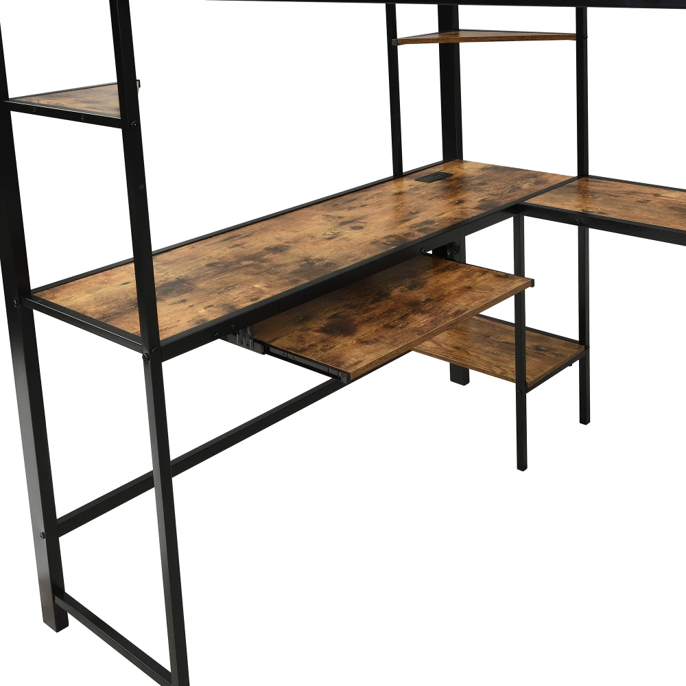 120 x 200 cm großes Eisenbett, Etagenbett, mit Ladeanschluss, bequeme und sichere Ecktreppe, Schreibtischbereich und Stauraum – Detail 20