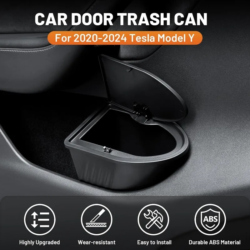 Car Door Trash 2X For Tesla Model Y Side Door Storage Box Organizer Front Seat Car Garbage Push-to-Open Lid Design
