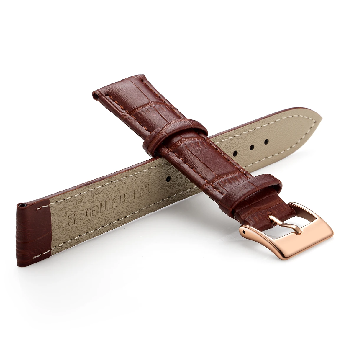 Classic Genuine Leather Watch Band with Soft Cowhide Strap and Adjustable Sizing Plus Tool