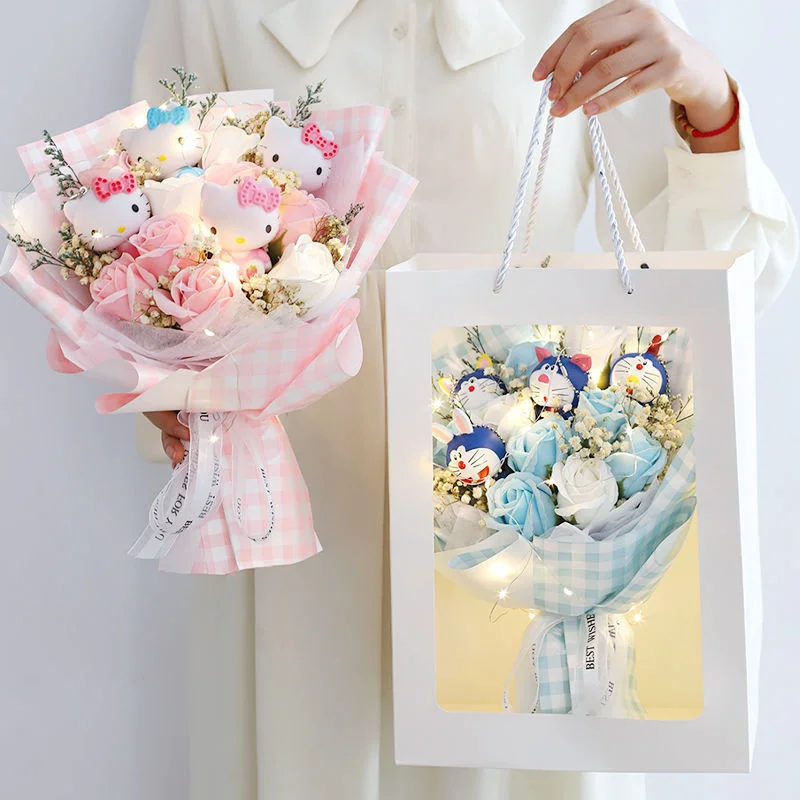 Hello Kitty Bouquet Doraemon Sanrio Bouquet Led Light Cartoon Pokemon Pikachu Stuffed Doll Valentine\'s Day Graduation Gift