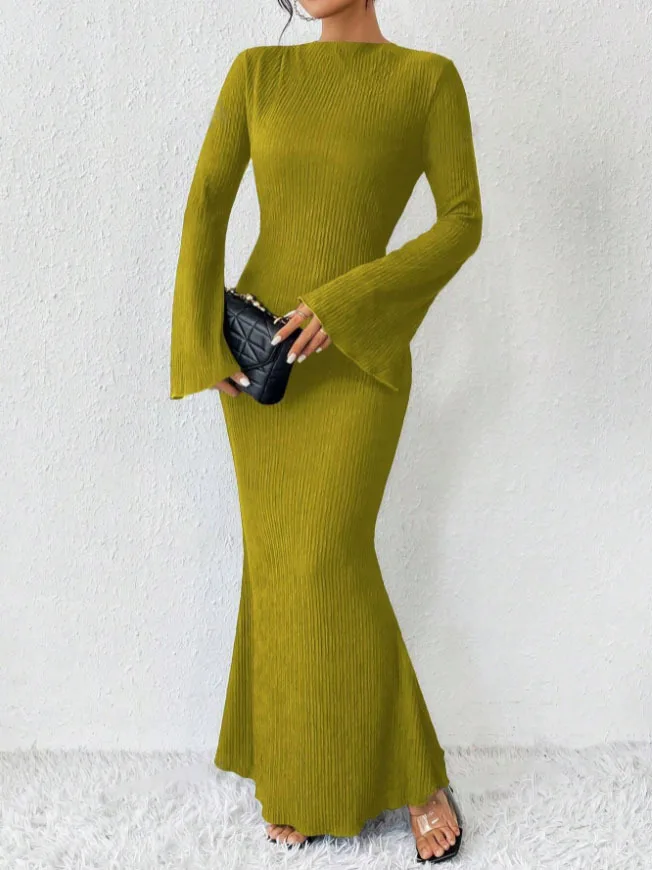 Elegante em torno do pescoço manga longa fino ajuste bodycon vestido outono inverno novo estilo moda roupas femininas estação independente