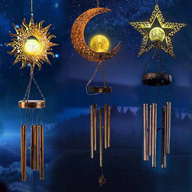 

Solar new moon wind chime light iron sun lawn floodlight outdoor garden decoration waterproof patio light