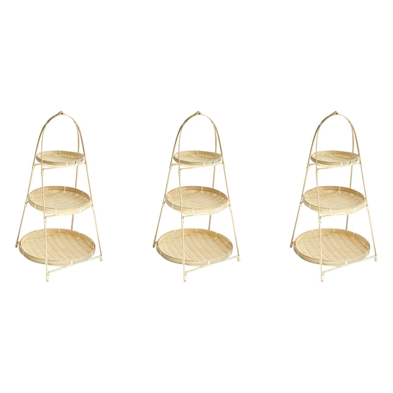 3X Baskets Tier Rack Fruit Bread Food Storage Kitchen Decorate Round Plate Stand Container Storage Rack Three Layers