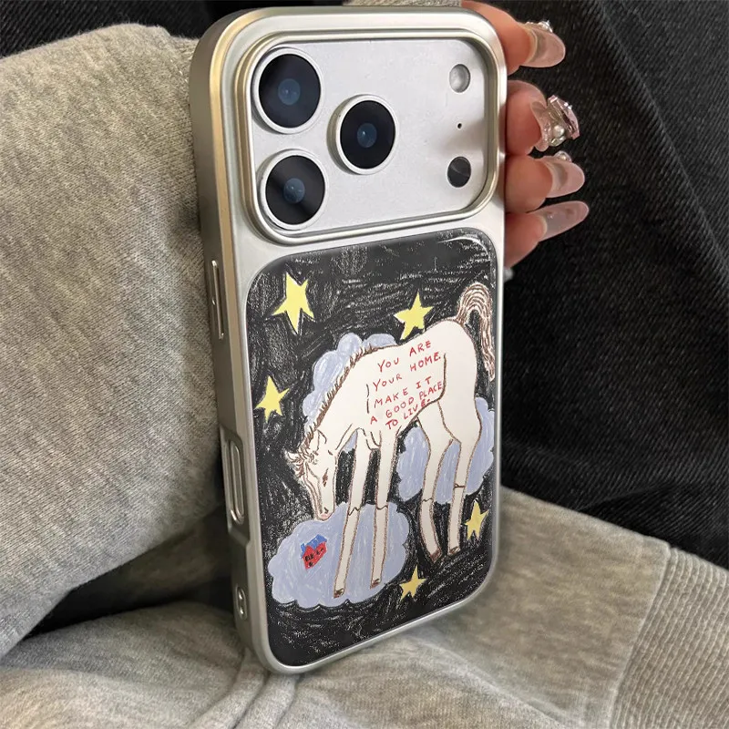 Vibrant Graffiti Star Pony Phone Case with Resin Drip Glue Back Cover