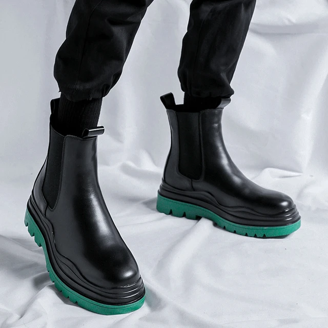 at donere Gå ud inch 2023 New Fashion Leather Men Chelsea Boots Brand Designer Italy Senior Boots  Men Casual Green Sole Business Ankle Boots Wearable - AliExpress