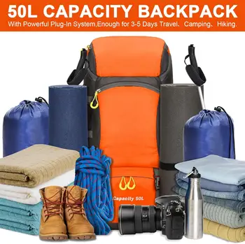 Hiking Backpack Waterproof 50L Lightweight Travel Backpack with Rain Cover for Camping Trekking Hiking Walking Outdoor Sports 2
