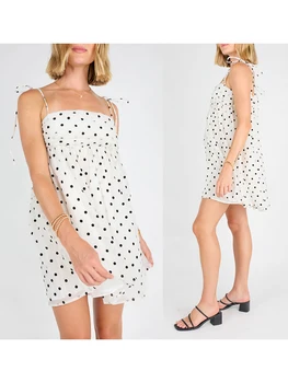 Women s Polka Dot Print Sleeveless Tie Strap A-Line Dress with Square Neckline Summer Mini Dress for a Chic Look 2