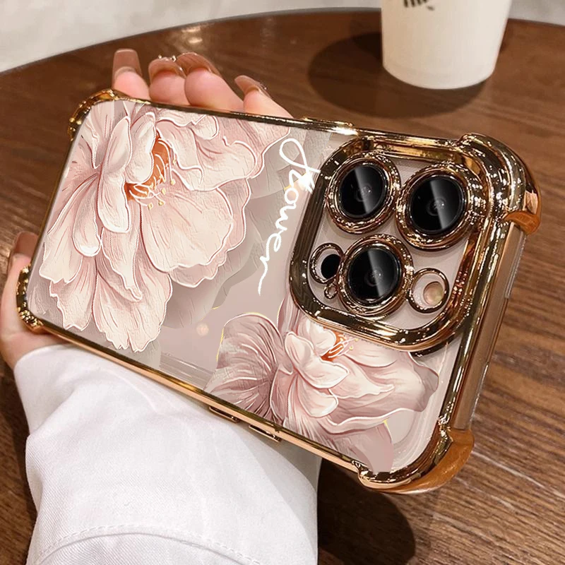 Floral Electroplated Edge TPU Clear Case - Elegant and Durable Phone Protection