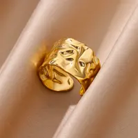 Irregular Geometric Chunky Opening Rings for Women Stainless Steel Gold Color Ring Aesthetic Wedding Waterproof Jewelry Gift - Image 5
