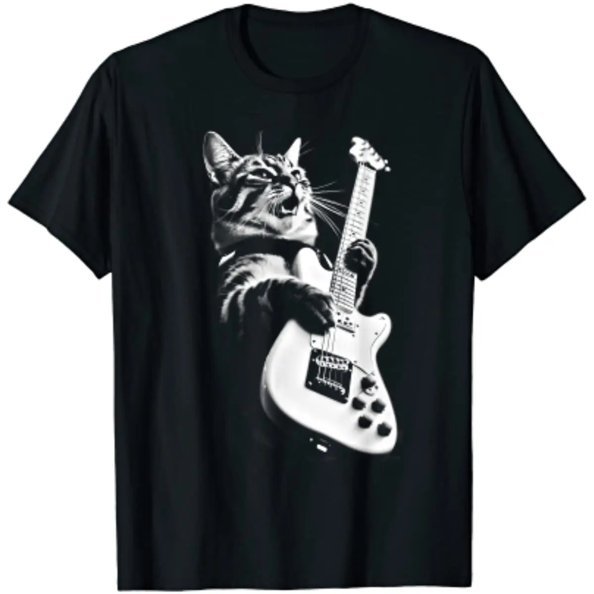 Rock Cat Playing Guitar Funny Guitar Cat Men T-Shirt Hiphop T-Shirt Oversize Casual Cotton Daily Four Seasons Streetwear Tees