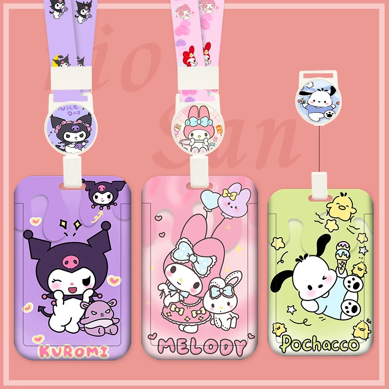 

Выдвижной шнурок с мультяшным аниме Sanrio, держатель для карт, сумка Kuromi Cinnamoroll, подвеска, телескопическая легко тянущаяся пряжка