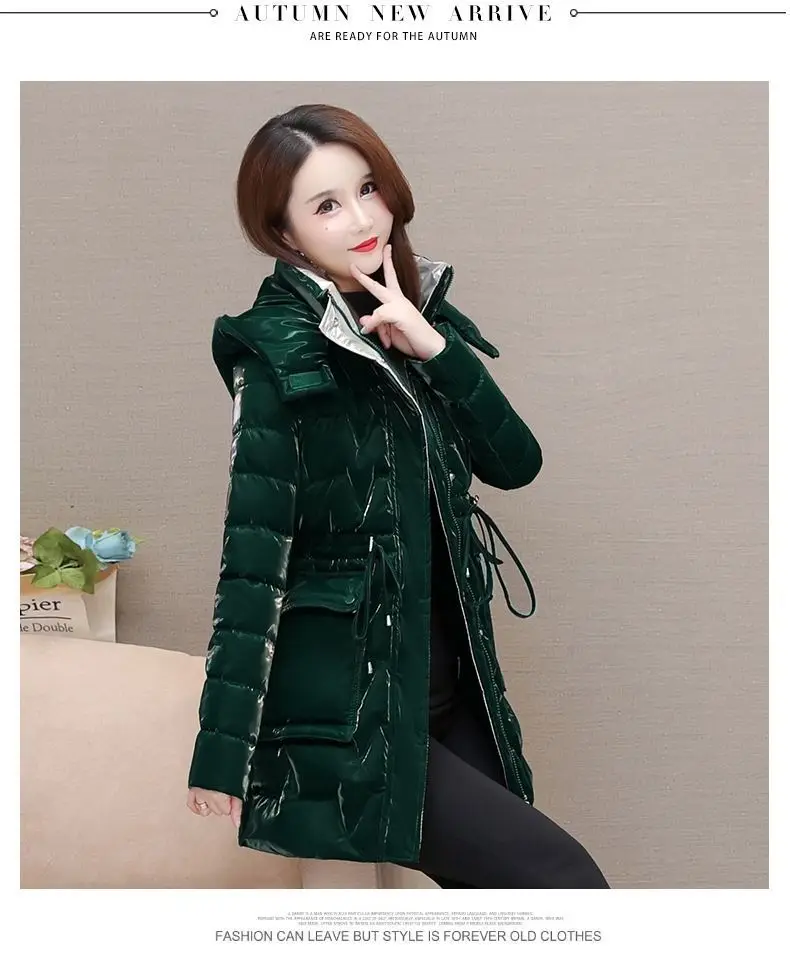 New Women's Down Cotton Coat Winter Warm Jacket Long Thick Bright Face Wash Padded Jackets Female Hooded Parker Overcoat Red 5XL
