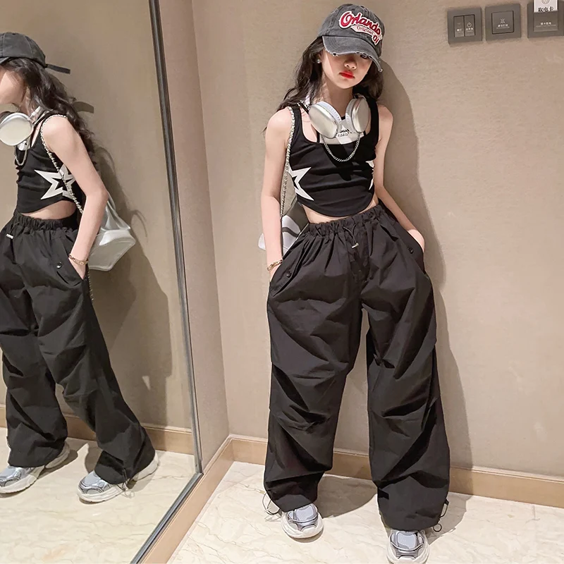 Teenage Girls Casual Wear Star Vest Tops Wide Leg Cargo Pants