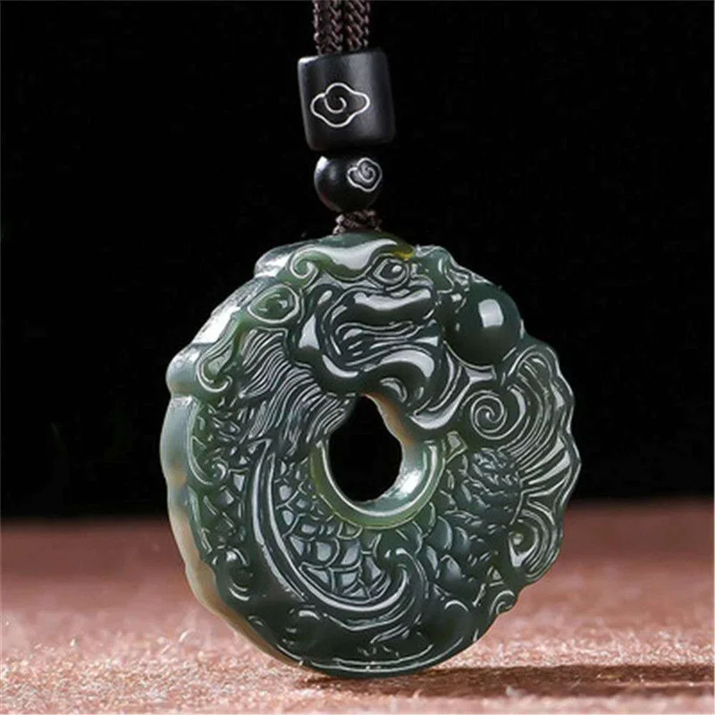 

Jiale/ Natural/ Hetian Cyan Jade Hand-carved Dragon Fish Necklace Pendant Fine Jewellery Accessories Men and Women Gift Amulet