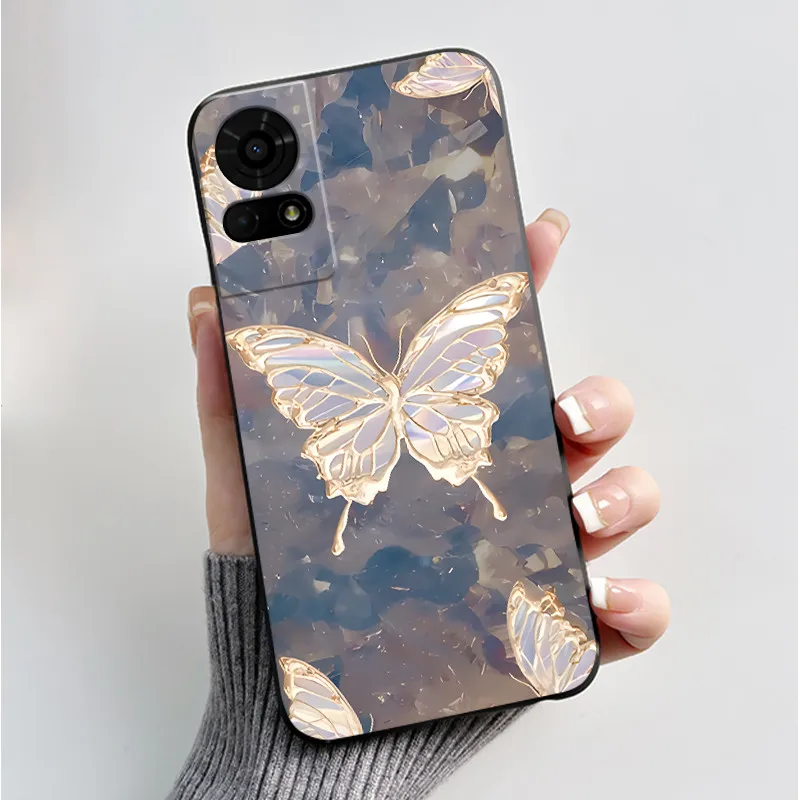 Luxury Butterfly Flowers Black Shockproof Soft Silicone Bumper Phone Case