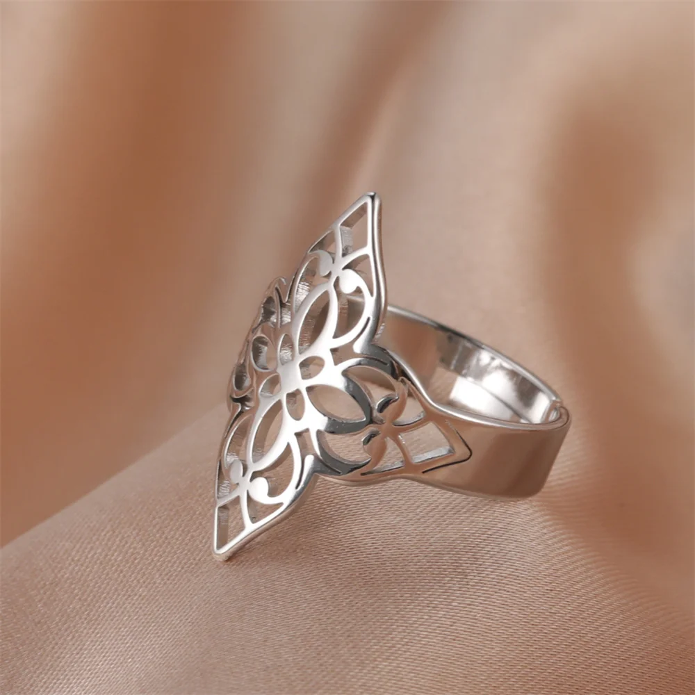 Geometrische minimalistische klobige Ringe aus Edelstahl, quadratisch, großer symmetrischer Musterring für Frauen, Schmuck, Hochzeit, Trendgeschenke – Detail 3