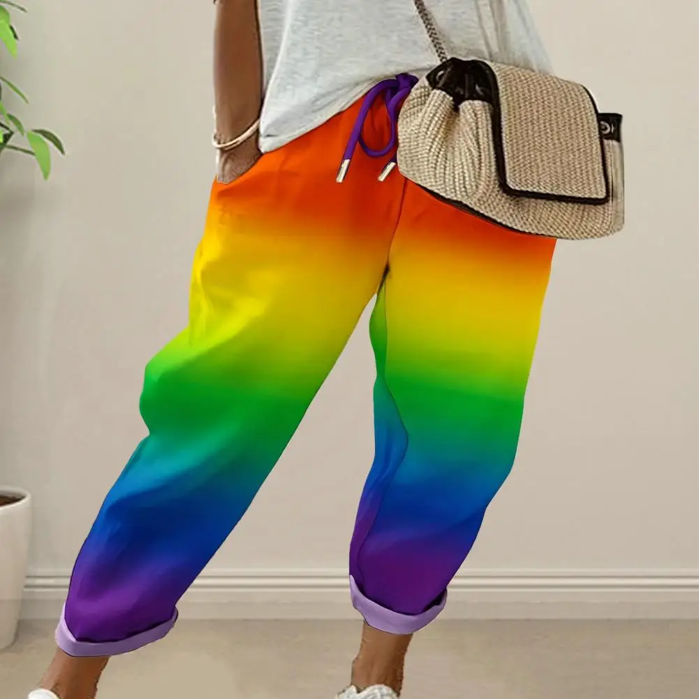 

Women Printed Pants Elastic Waist Women Pants Camouflage Rainbow Flower Print Sport Trousers Stylish Women's Straight-leg Pants