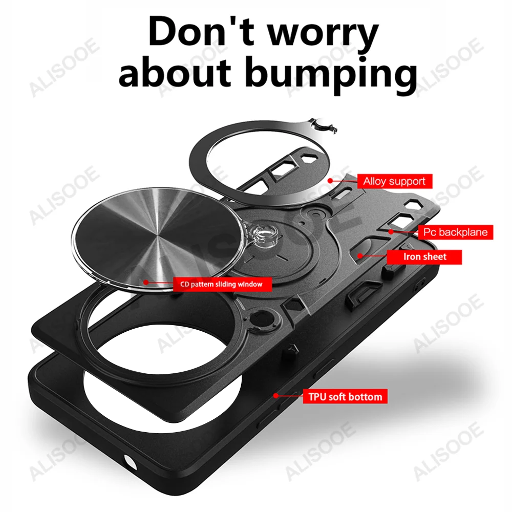 Enhanced Protection Armor Case with Slide Camera Cover and Ring Stand
