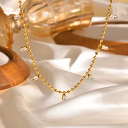Elegant Gold Choker Necklace with Zircon Pendant in Stainless Steel (NC - 1938G)