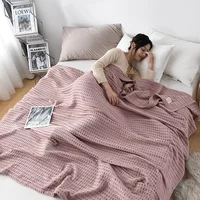 Summer Waffle Plaid Cotton Bed Blanket Throw Thin Quilt Knitted Bedspread Home Hotel Coverlets Green Pink Throw Blankets 2