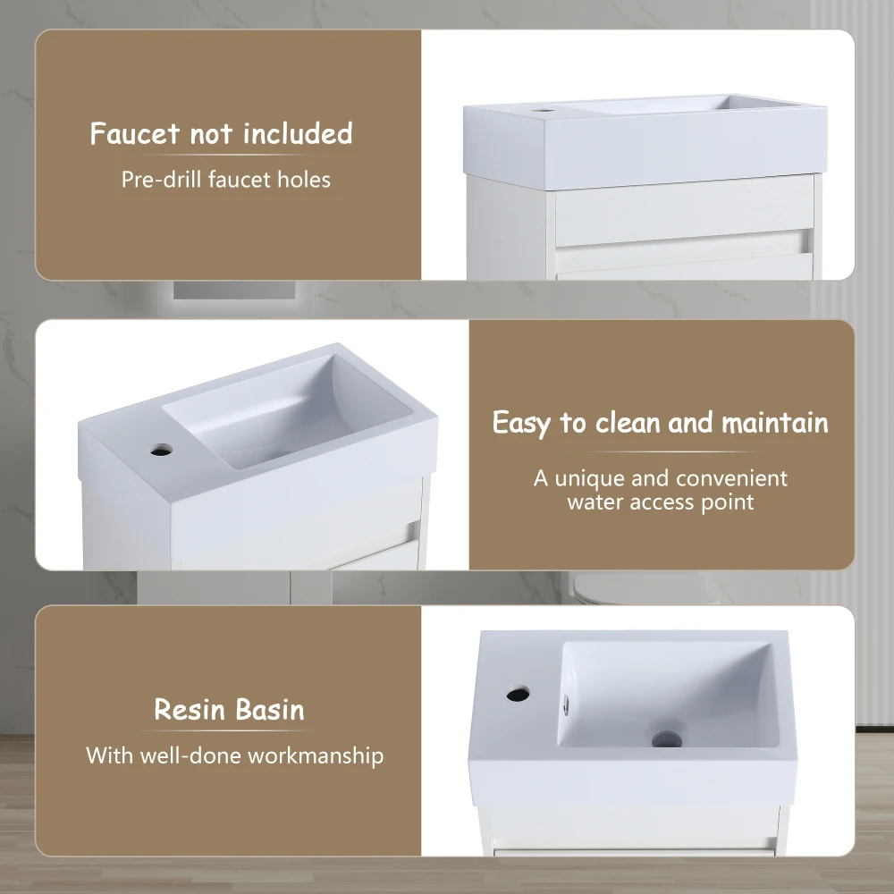 18" Bathroom Vanity for Small Space Single Sink Bathroom Vanity Combo Modern Wall Mounted Cabinet Set