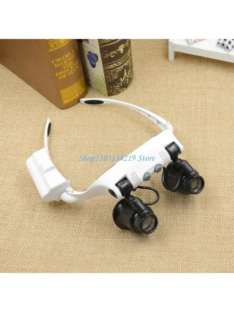 N5KC 10X 15X 20X 25X 헤드 밴드 돋보기 LED 조명이있는 이중 눈 유리 보석상 루페 보석상 시계 용 교체 가능한 렌즈 4 개