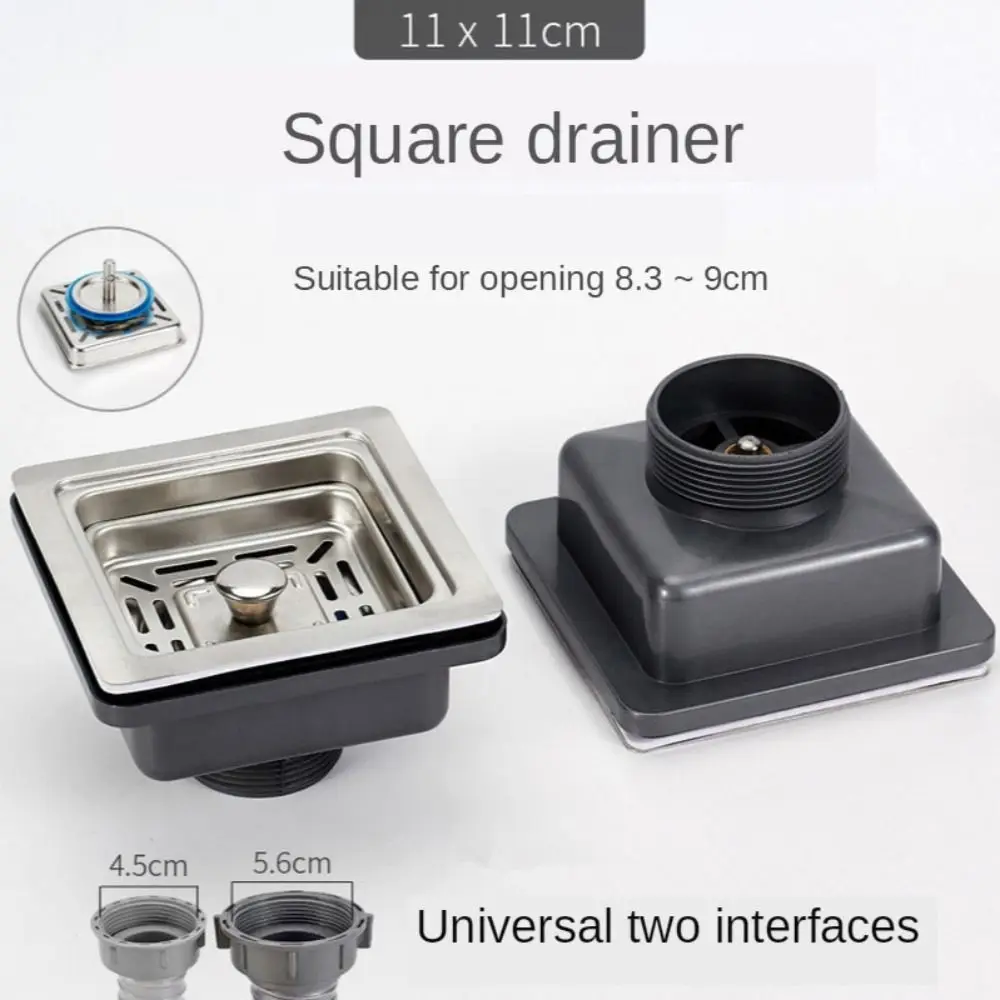 Stainless Steel Sink Square Drainer Sink Drain Filter With Removable Basket Pipe Mop Pool Strainer Sewer