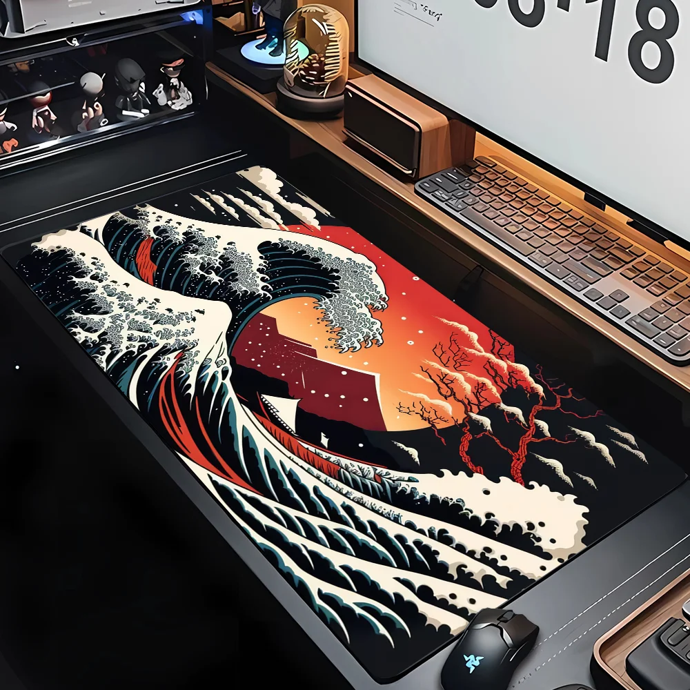 Personalizado Impressão hd Mousepad Japão Arte Grandes Ondas Mouse Pad de Borracha Playmat Borda de Bloqueio Não-deslizamento Escritório Computador Ratos Pads Xxl Novo pc - Imagem 6