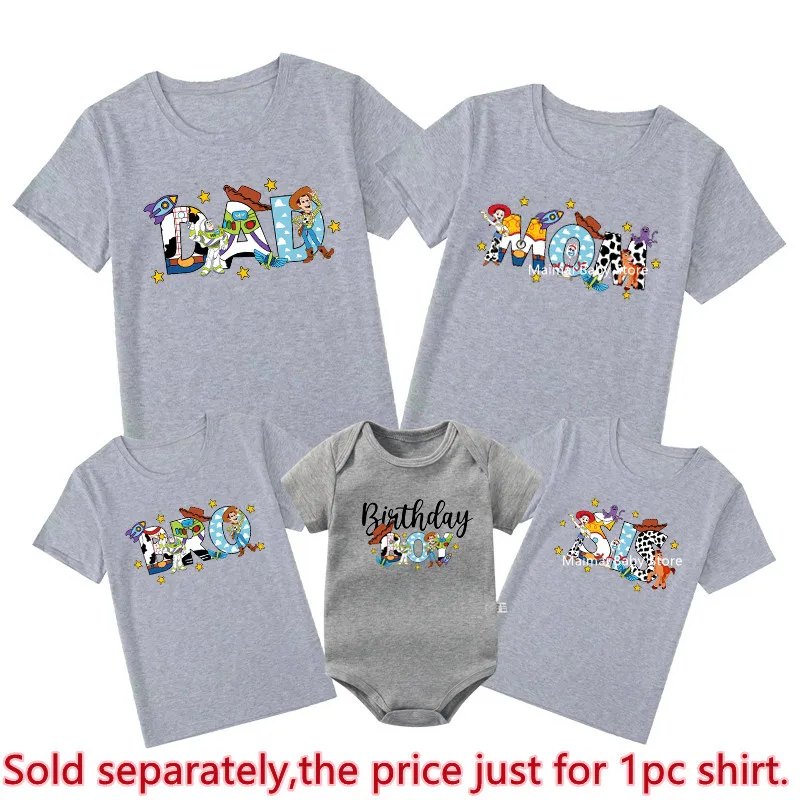 Funny Disney Toy Story Family Matching Shirts Dad Mom Bro Sis Tshirts Birthday Boy Baby Rompers Family Birthday Trip Outfits 5