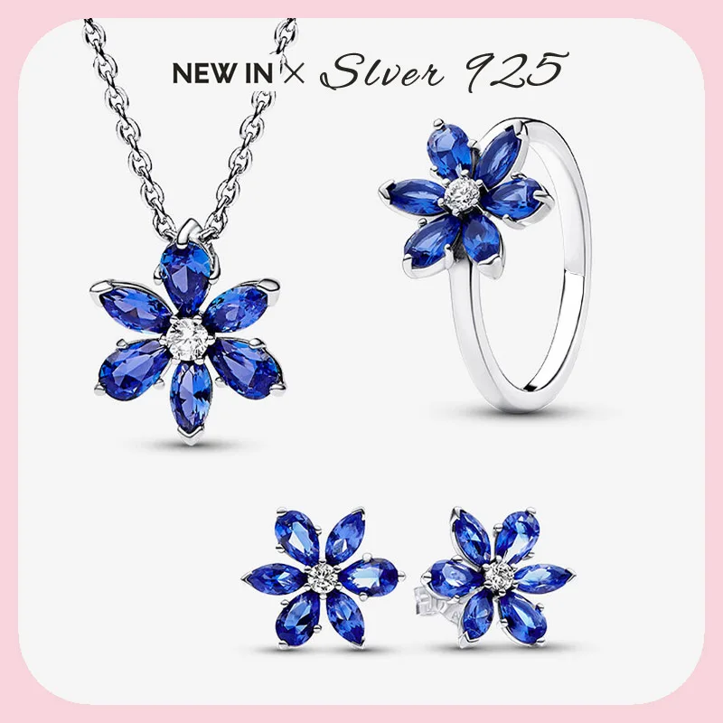 

New 925 Silver Rhyme bright blue plant specimen gift original set high quality female fashion temperament Exquisite Jewelry Gift