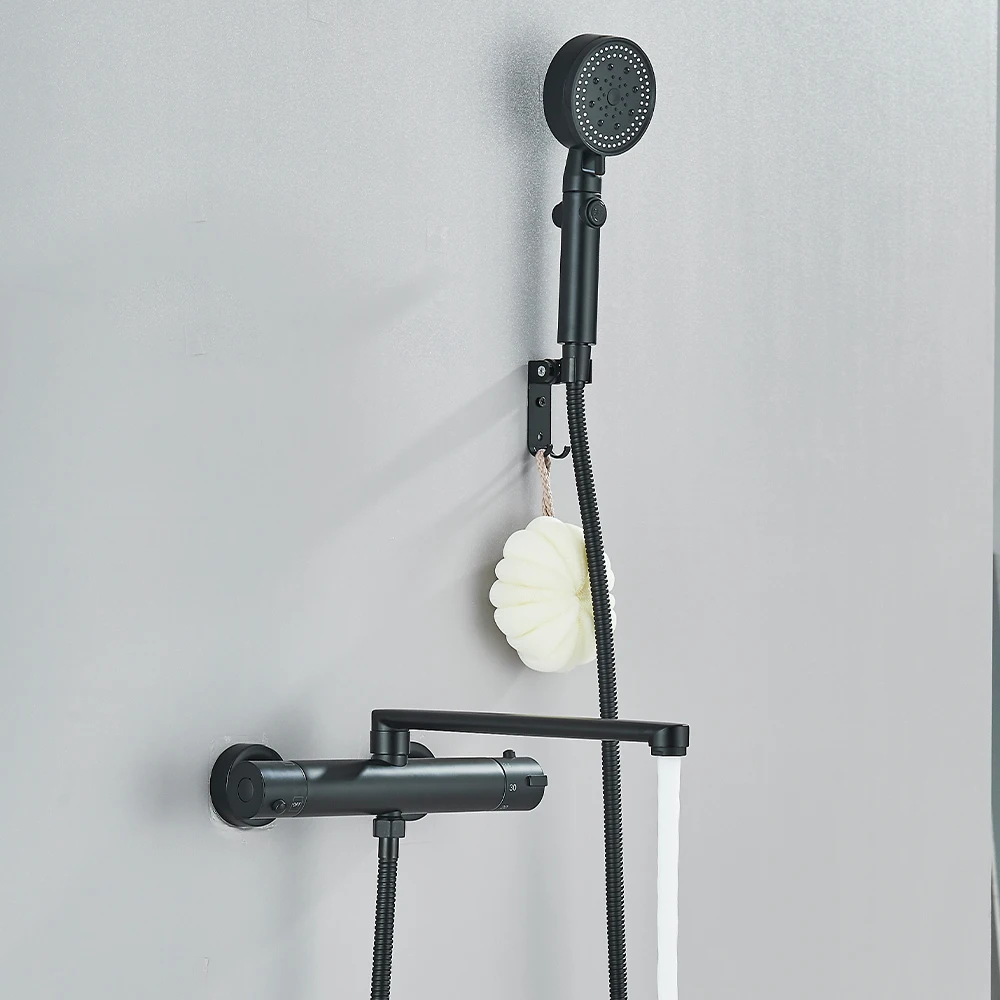 Thermostatic Shower Faucet Bathroom Black MixerTap Thermostat Wall Mounted Bathtub Thermostatic Shower Brass Thermostatic Mixer 2