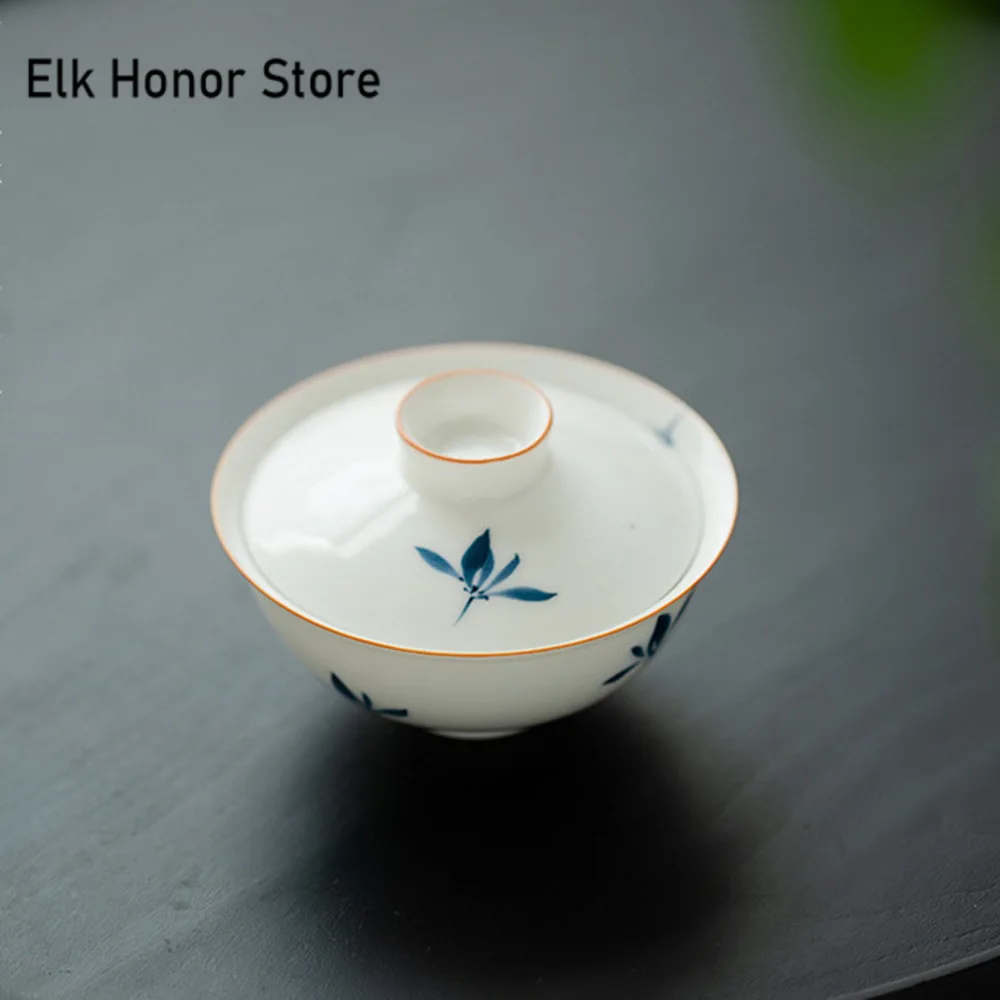 88ml Pure Hand-painted Butterfly Orchid Gaiwan Boutique White Porcelain Small Cup Tea Tureen Tea Maker Mini Cover Bowl Teaware